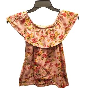 Btween Size 10 Girls Floral Off-Shoulder Pink Top